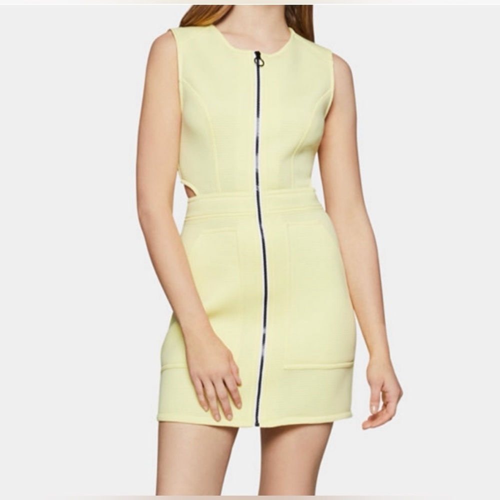 New BCBGeneration Women’s Zip-Front Mini‎ Sheath Dress 4 Lemon Yellow Scuba Cut